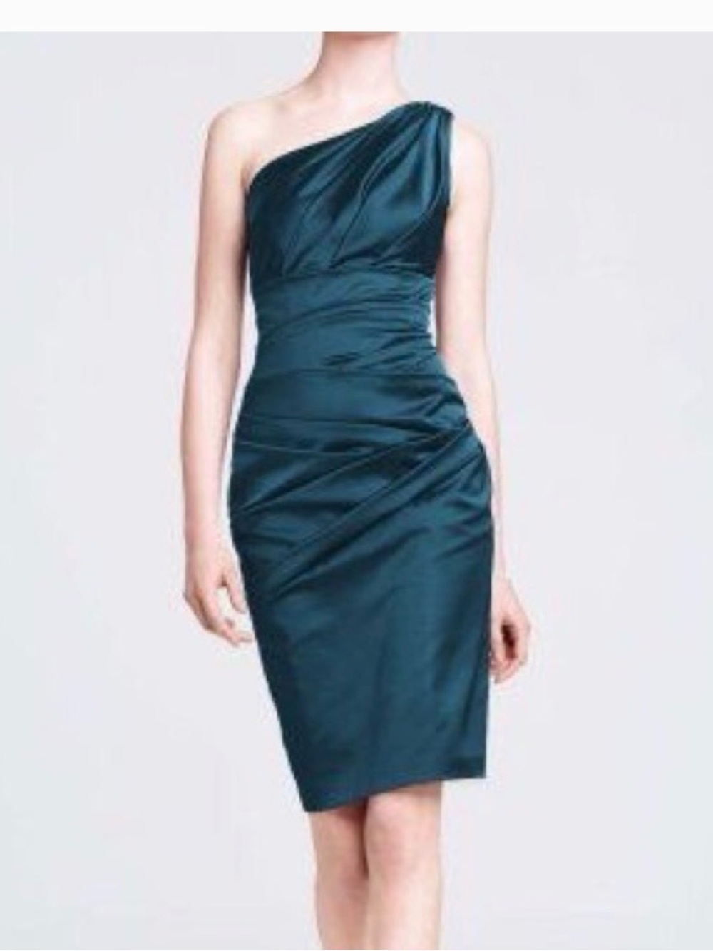 David's Bridal One-Shoulder olive green Cocktail Sheath Dress